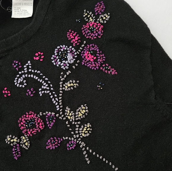 ERIKA II & Co. Black Embroidered  Cardigan. Each button has embedded rhinestone. - Picture 2 of 6